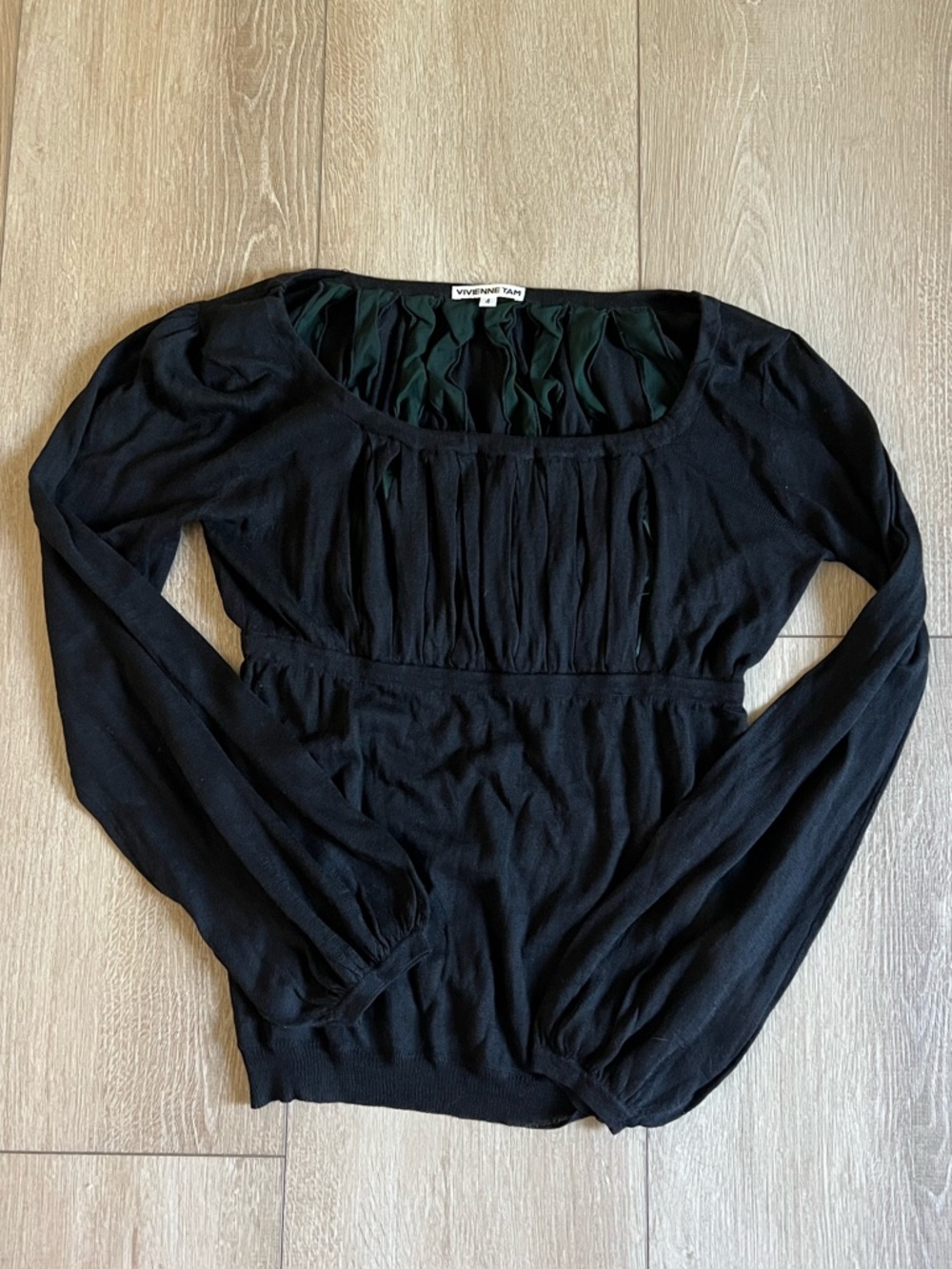 Vivienne Tam Y2K black and Green Silk Cotton Blend Long Sleeve Top Sz 4